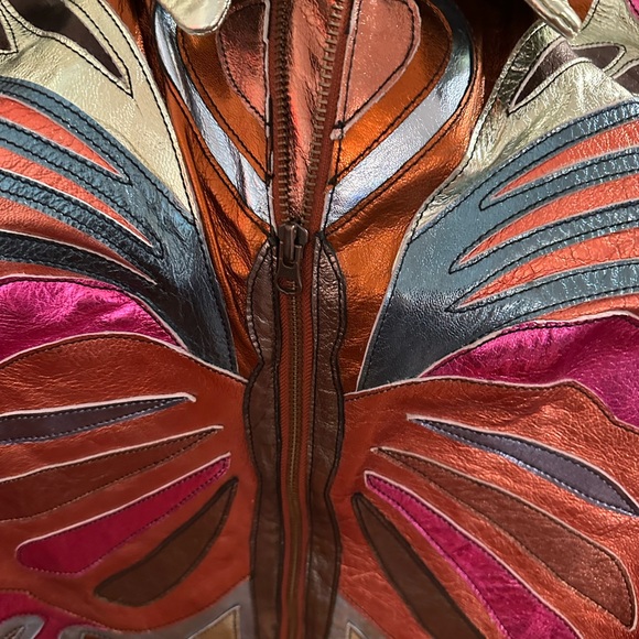 Free People Stars are Psychedelic Metallic Leather Jacket, Multi-color, XL - Picture 6 of 10